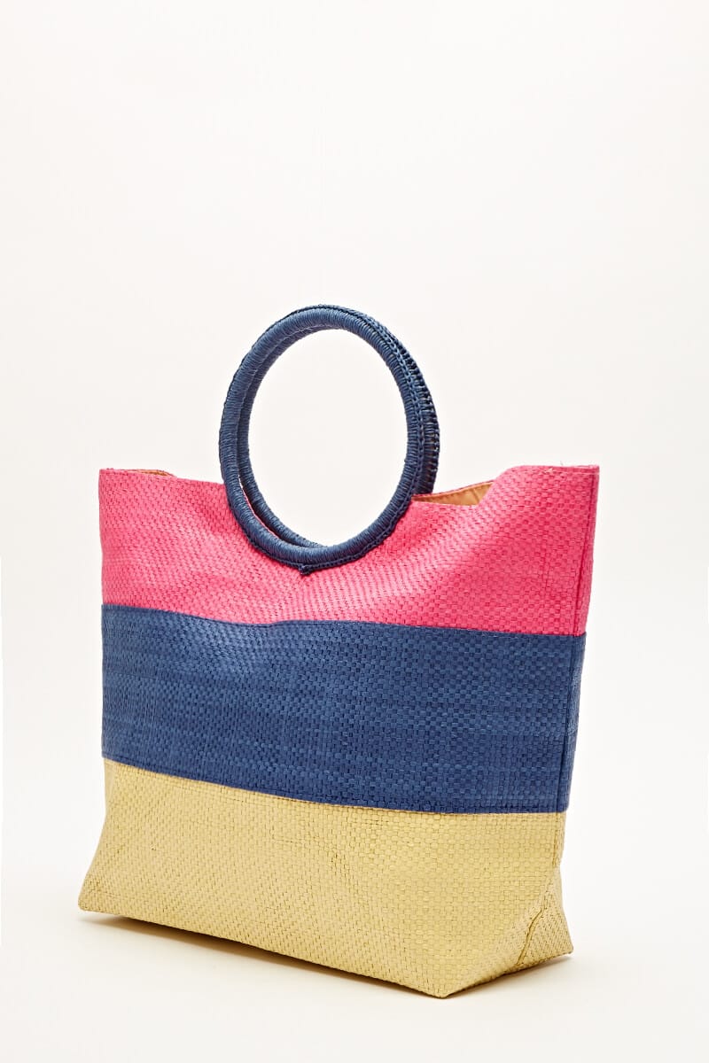 Striped Basket Weave Tote Bag